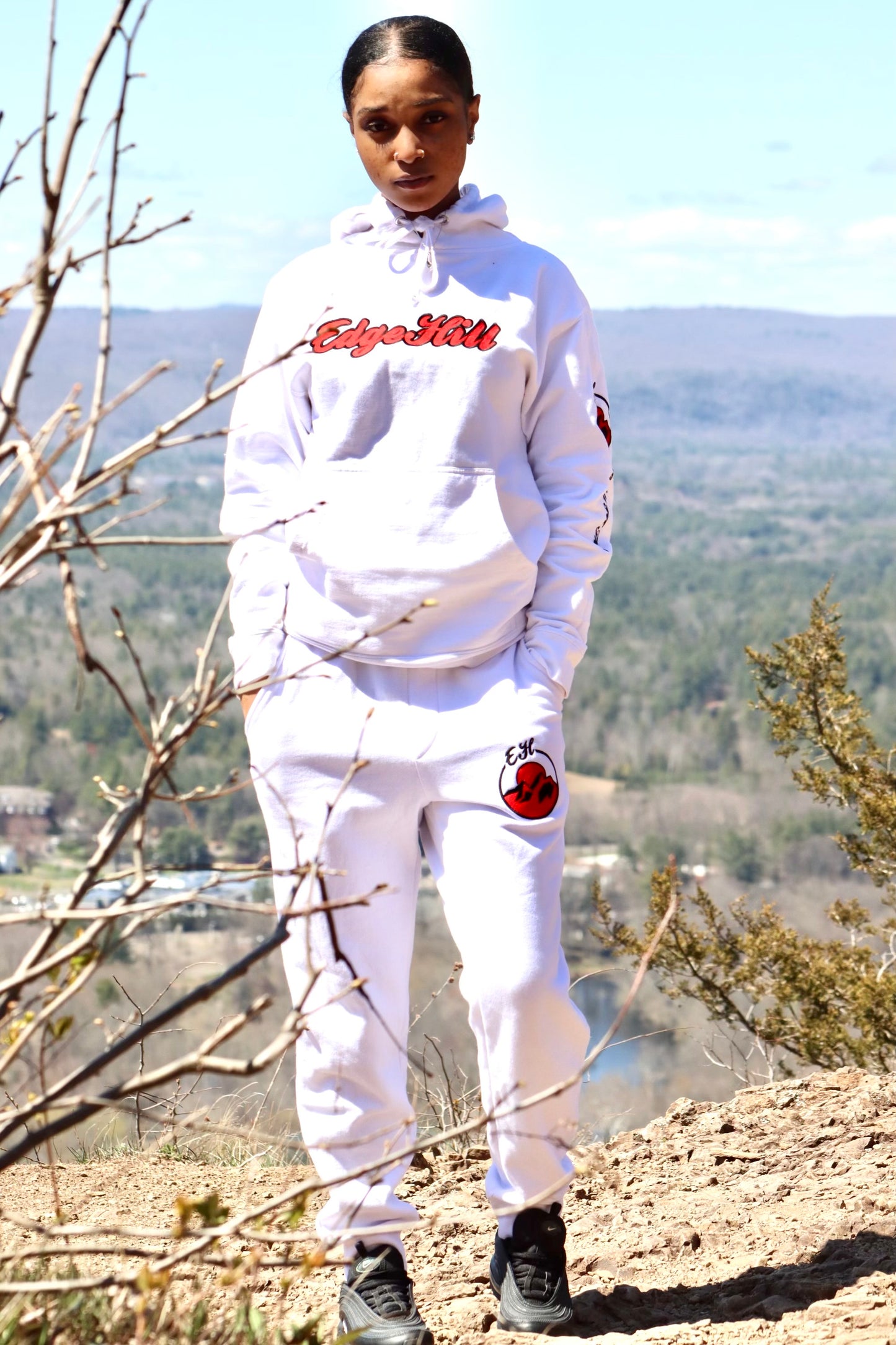 Edge Hill Killa Hills White Embroidered Joggers